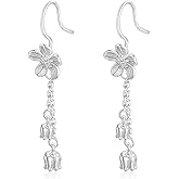MYHAO Plumeria Flower Chain Dangle Earrings for Women Teens 925 Sterling Silver Flower Drop Earrings Hooks Hypoallergenic