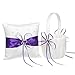 Remedios 2 Heart Rhinestones Ivory Satin Flower Girl Basket And Ring Pillow Set, Purple