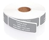 Gray Colored Personalized Address Labels with White Print and Elegant Plastic Dispenser - Roll of 250