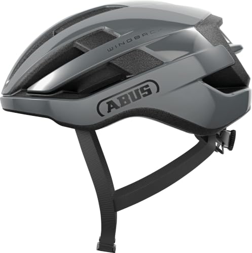 ABUS Rennradhelm WingBack – einfacher Roadhelm für sportliches Fahren im Alltag und in der Freizeit – für Erwachsene und Jugendliche – Grau, Größe S
