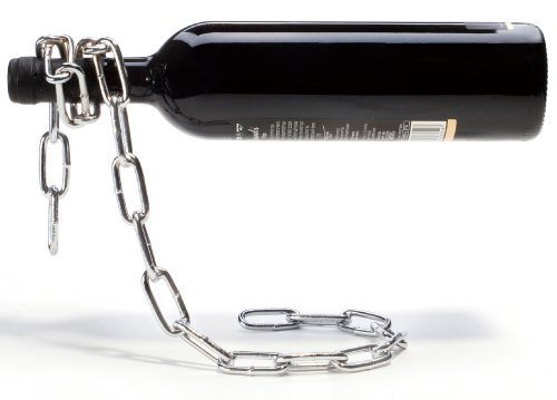 VintageBee Vintage Chain Bottle Holder Steel Link Novelty Magic Floating Wine Bottle Rack/Holder - Holds Bottles In the Air (Silver)
