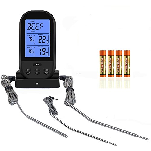 EAAGD Wireless Remote Digital Cooking Food Meat Thermometer (Upgraded Version)- Dual Probe for BBQ Grill Oven Smoker - Monitors Up To 230 Feet Away - Included 3 Probes