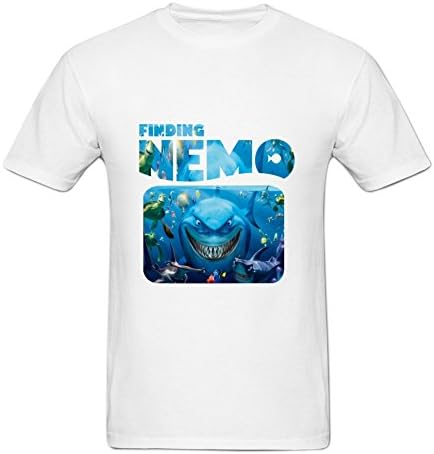 Anydover Mens Hip-Hop Front Printed Finding Nemo Cartoon Graphic Crewneck T-Shirt S White