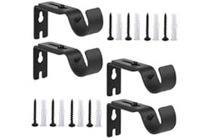 Yeesun Curtain Rod Bracket,Adjustable Curtain Rod Holders for 7/8 or 1 Inch Rods,Wall Mount Curtain Rod Hooks,Set of 4 - Black