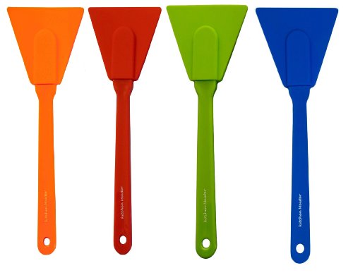 Kitchen Meister Silicone Scraper, 9 ½ X 3 ½ Inch With Sturdy Plastic Handle. Set Of 4, Asst Colors