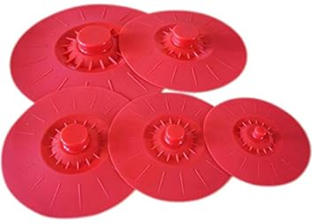 iNeibo Silikondeckel 5er-Set Saugdeckel mit verschiedenen Größen aus Premium Silikon. Rot
