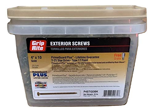 Grip-Rite P4STGDBK 4 x 10 PrimeGuard Exterior Gold Deck Screw-25lb Tub