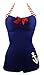 COCOSHIP Navy Blue & Red 50s Retro Nautical Striped Vintage One Piece Swimwear Anchors Away Halter Swimsuit XXXL(US14)
