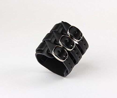 BECUTE 2PCS Pack Adjustable Black Leather Punk Rock Wrist Watch Bracelet with Buckle