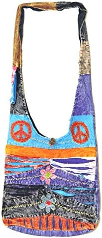 Hippie Bohemian Sling Crossbody Swing Cotton Peace Sign Shoulder Bag (S8)
