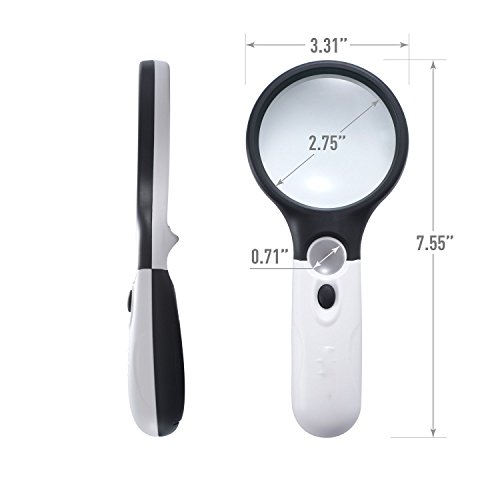 Magnifying Glass with 3 LED Lights, Diagtree 3X Handheld Magnifier Set with Lights and 45X Jewellery Jewelry Loupe for Science, Reading Books, Inspection, Maps, Best Gifts For Kids (Handheld 2 Pack) - Thumbnail 2