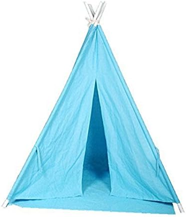 Miyaya 6' Indoor Indian Playhouse Toy Teepee Play Tent for Kids Toddlers Canvas Teepee With Carry Case With Mat (blue)