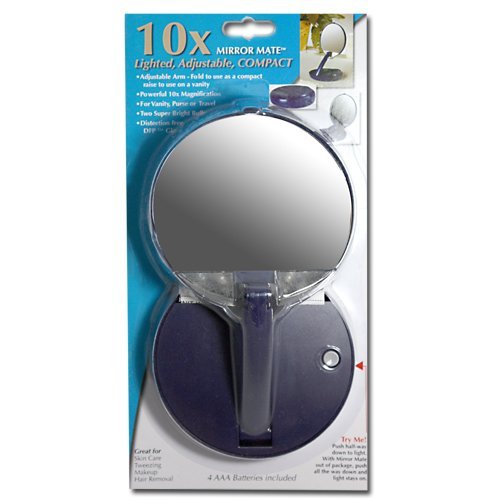 Floxite 10X Lighted Adjustable Travel Mirror with Stainless Steel Slant