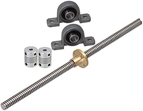 CNBTR 2mm Horizontal T8 Lead Screw Z Axis L200mm&amp;Ball Bearing Pillow Block with Flexible Shaft Coupling for 3D Printer Set of 5