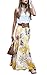 MICHEN women's summer print high waist fold chiffon Maxi long skirt Yellow S