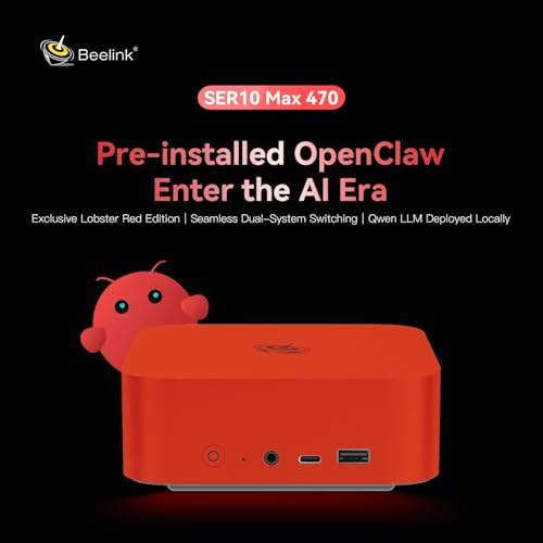 Beelink SER10 MAX AI Mini PC, AMD Ryzen AI 9 HX 470(12C/24T, up to 5.2GHz), 64GB DDR5 2TB PCIe4.0 SSD, Mini Computer 4K Triple Display, USB4/WiFi6/BT5.2/10G LAN, Pre-Installed Openclaw, Ubuntu+W11 Pro