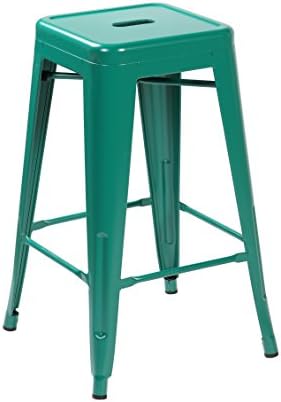 Ayvek Chairs Metal High ProStackable Indoor and Outdoor Backless Barstool (Set of 2), 26.4", Matte Green