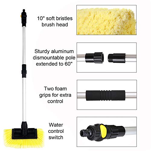CARCAREZ 10" Flow Thru Car Wash Brush for Auto RV Truck Boat Camper Exterior Washing Cleaning (Brush with Dismountable Hand)