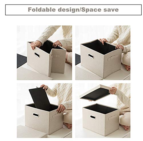 EZ GENERATION Large Foldable Storage Bins with Removable Lid and Handles Linen Fabric Storage Boxes Organizer Containers Storage Baskets Cube for Home Bedroom Closet Office Nursery-Gray (L)