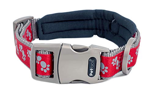 Petface Signature Padded Dog Collar, Small, Red With Grey Paws (Pack of 1)