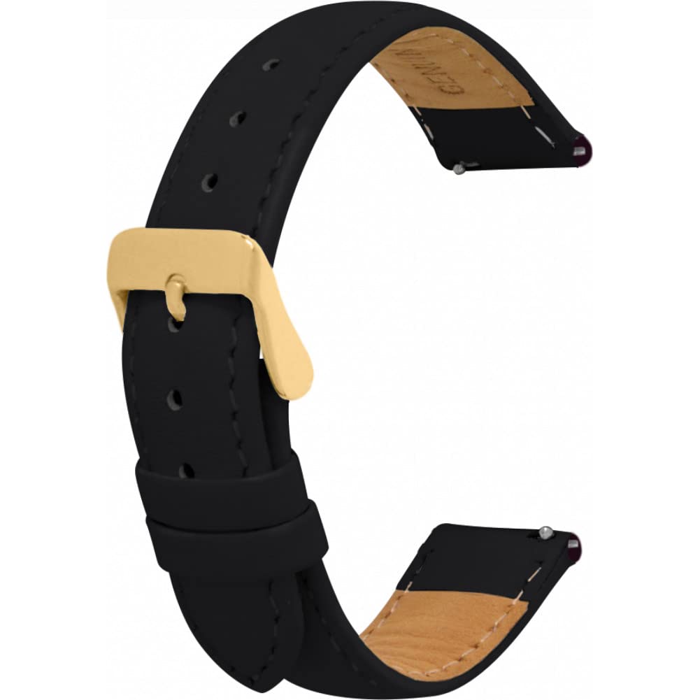 Toff London Ladies Black Leather Watch Strap, Quick Release with Gold Metal Buckle, Band Width 18mm