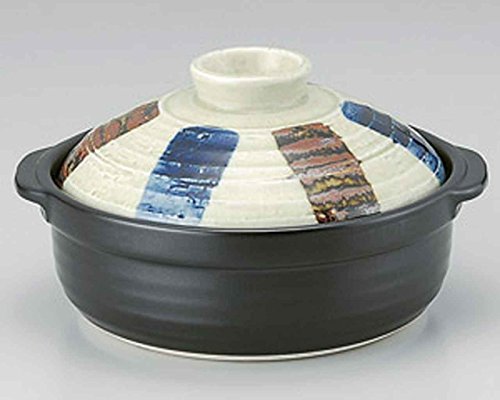 Click Here to See More Images Ishime Tokusa for 2-3 persons 8.6inch Donabe Japanese Hot pot Black Ceramic Made in Japan