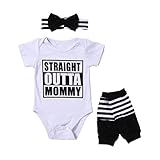 Vovotrade 3PCS Outfit Set Newborn Infant Baby Girl Clothes Romper+Leg Warmers+Bow Headband (3M, White)