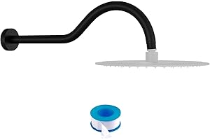Lordear Black Shower Arm with Flange 17 Inch Long Shower Extender Pipe for Rainfall Shower Head T304 Stainless Steel Matte Black Shower Extension Arm