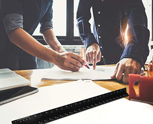 Architectural Scale Ruler Set, MEYUEWAL 12 Inch Triangular Engineering Scale Laser-Etched Aluminum Drafting Rulers Professional Measuring Tools for Architect (Imperial)