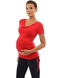PattyBoutik Mama Cowl Neck Short Sleeve Drawstring Tunic Maternity Knit Top