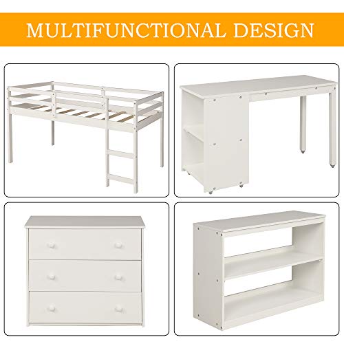 Merax Twin Loft Bed Low Study Twin Size Bed with and Rolling