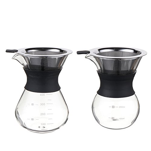 Glass Classic Coffee Pot 200/400ML Pour Over Coffeemaker With Steel Filter Percolator Drinkware Kitchen Accessories Coffee Tools Katoot (400ML)