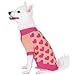 Blueberry Pet Cutie V-Neck Dog Sweater in Shrimp Color with Pink Hearts, Back Length 16