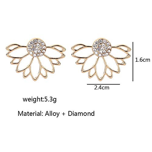 YOMXL Lotus Hollow Flower Stud Earrings Creative Diamond Water Drop Ear Clip Chic Stud Earrings Ear Jackets Ear Studs - Thumbnail 7