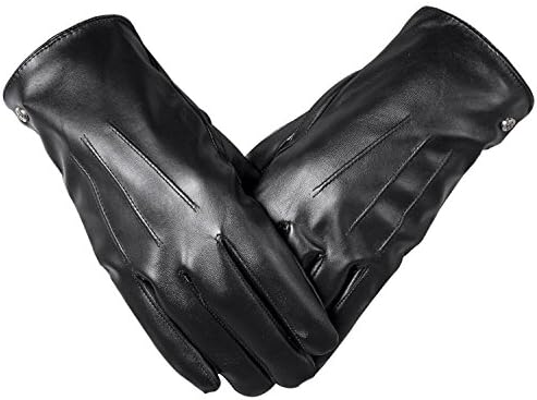 Womens PU Faux Leather Touchscreen Winter Gloves, Texting Gloves for Smartphones