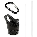 Flip Top Lid for Water Bottles – Stainless Steel & Plastic Standard Mouth Sports Water Bottles & Flasks Compatible - Includes 2 Straws and Snap Hook - Hydrate on-the-Go Cap