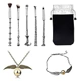 Wizard Wand Potter Makeup Brushes, 5 Set Eye Eyeshadow Blending Brushes Cosmetic Makeup Tool with Potter Necklace/Bracelet & Gift Bag