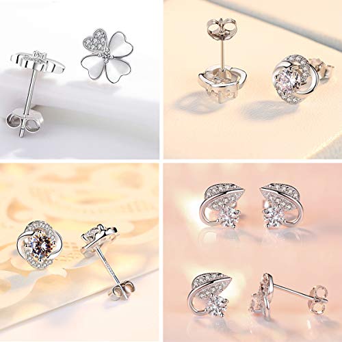 Women\'s Stud Earrings Set, CICINIO 6 Pairs CZ Earrings 925 Sterling Silver Hypoallergenic Round Cubic Zirconia Ear Stud Set