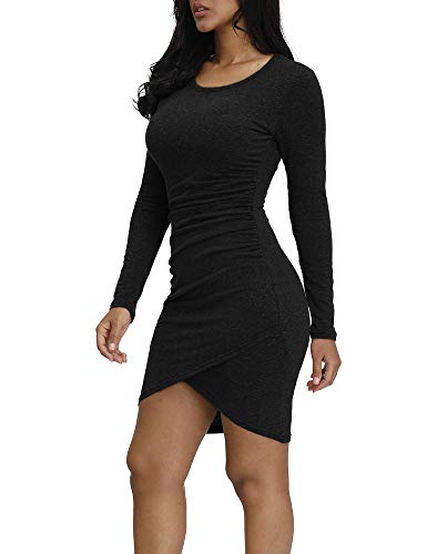 Zaoqee-Vestito-da-Donna-Casual-a-Maniche-Lunghe-increspate-Elasticizzato-Aderente-Mini-Vestito-da-Festa