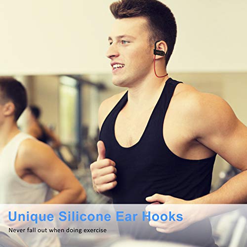 ANBES Bluetooth Headphones Wireless Earbuds, IPX7 Waterproof in-Ear Earphones Sports with Ear Hooks & Mic, HD Stereo Sound, Up to 8 Hours Playing Noise Canceling Headsets (RedBlack)