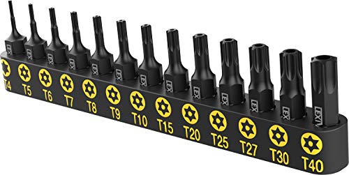 LEXIVON Torx Bit Set 13-Piece T4, T5, T6, T7, T8, T9, T10, T15, T20, T25, T27, T30, T40, Tamper Resistant Bit Set, for Bosch, Makita, Milwaukee and Other Drills (LX-301)