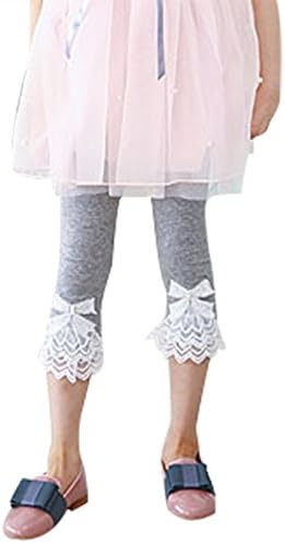Fairy Wings Little Girls Solid Color Cotton Legging with Lace Trim Bead Flowers