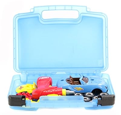Liberty Imports World Racing Car Pieces & Tool Drill, Lights Carrying Case- Stores Dozens Of Take-A-Part Toys - Durable Toy Storage Organizers By Life Made Better- Blue