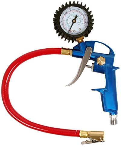 Wonderoto Tire Inflator with Gauge,Maximum 150 Psi- Inflation Gun with Locking Chuck-Color Blue and Red