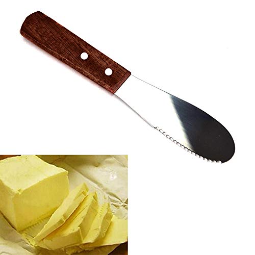 Butter Knife, Stainless Steel Butter Spreader Knife Blade for Toast Sandwiches Cakes Bread - Lightweight Utensil With a Serrated Cutting Edge and Wooden Handle