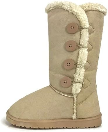 Womens Trish Soft Fur Lined Warm Winter Boot Mid Calf Suede Girls, Beige, 7