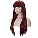 morvally Women's 26 inches Long Straight Burgundy Synthetic Resistant Hair Wigs with Bangs Natural Looking Wig for Women Halloween Cosplay (Burgundy)