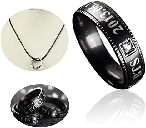 YEeyuTrwd BTS Kpop Ring Glow in Dark Titanium Pendant with Black Leather Necklace