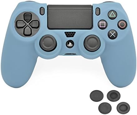 PlayStation 4 Controller Case,VRunow Silicone Protection Case Skin for SONY PS4 DualShock Controllers with Thumb Grip.(Case X 1 + Thumb Grip X 4). (Light Blue)