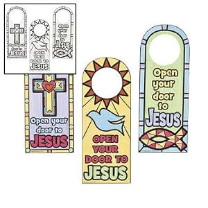 Amazon.com: Color Your Own Open Your Door To Jesus Doorknob Hangers ...